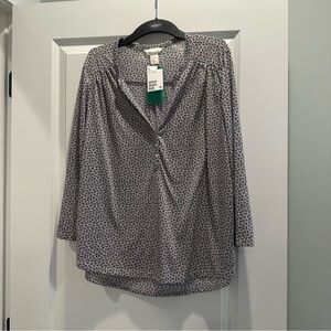 H&M Cream and Blue Floral Patterned Blouse